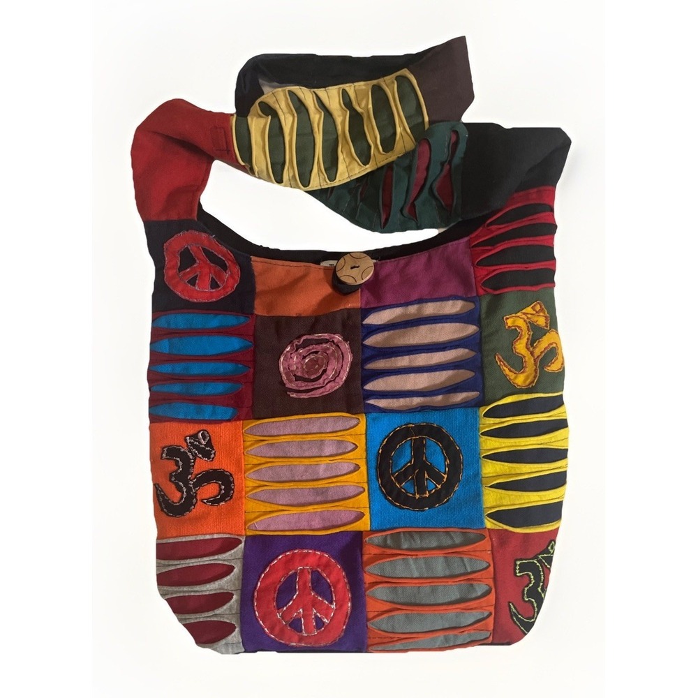Tribe Azure Peace Sign Hobo Medium Shoulder Hobo Crossbody Bag Multiple Pockets